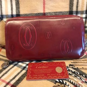 Auth Cartier Happy Birthday round zip long wallet